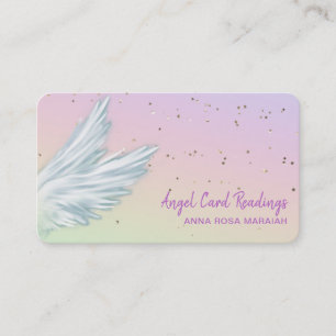*~*  Pastel White Angel Wings Starry Rainbow Business Card