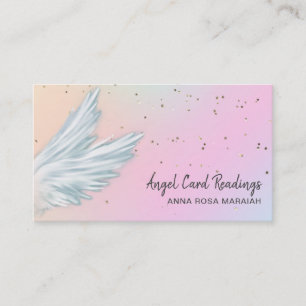 *~*  Pastel White Angel Wings Starry Rainbow Business Card