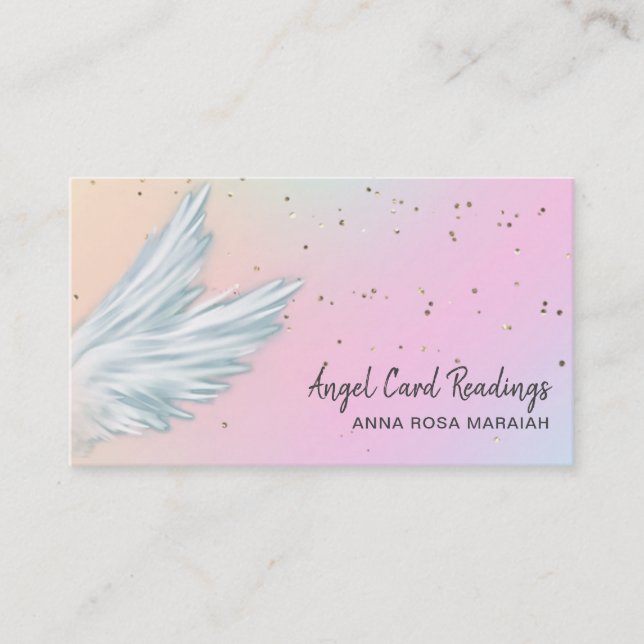 *~*  Pastel White Angel Wings Starry Rainbow Business Card (Front)