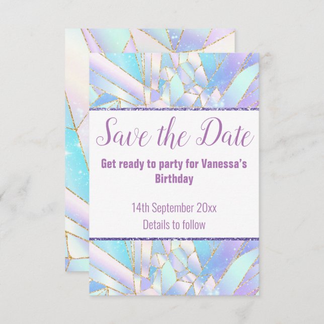 PASTEL WHITE  CRYSTAL SAVE THE DATE RSVP CARD (Front/Back)