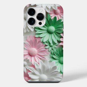 PASTEL WHITE PINK GREEN GERBERA DAISY FLOWERS iPhone 14 PRO MAX CASE