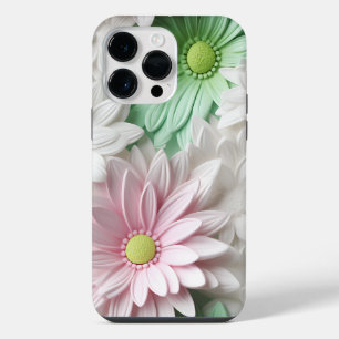 PASTEL WHITE PINK GREEN GERBERA DAISY FLOWERS iPhone 14 PRO MAX CASE
