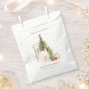 Pastel White Snow Tree Houses Seasons Greetings Favour Bags