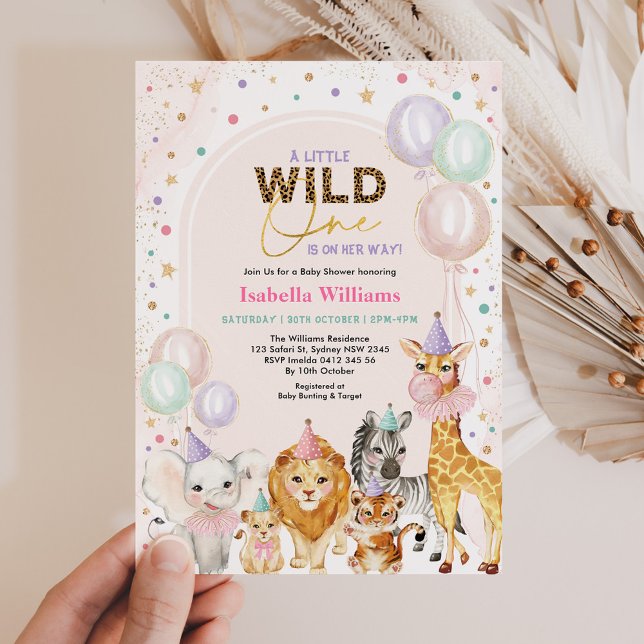 Pastel Wild Party Animals Balloon Girl Baby Shower Invitation (Creator Uploaded)