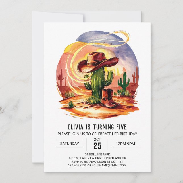  Pastel Wild West Cowboy Birthday Invitation (Front)