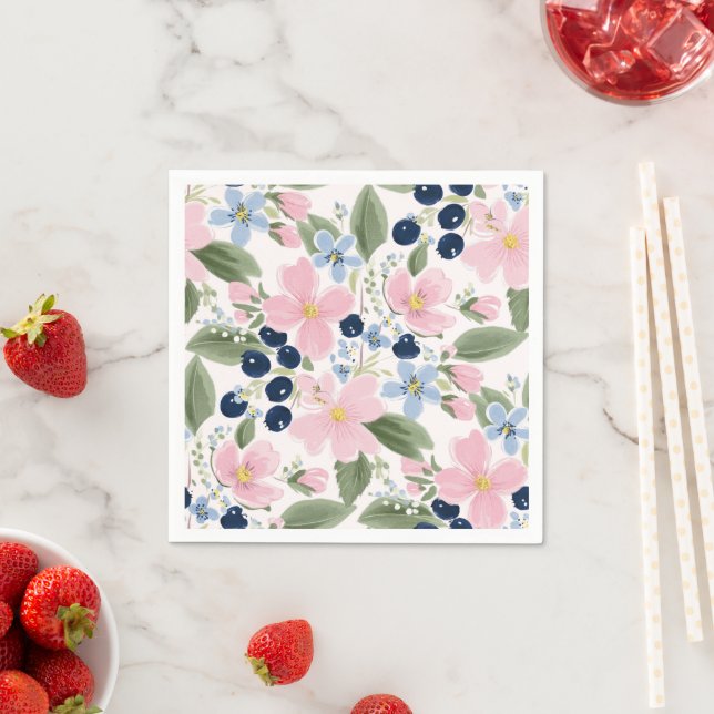 Pastel Wildflower & Blueberry Floral Pattern  Napkin (Insitu)