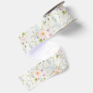Pastel Wildflower Botanical Gift Ribbon Satin Ribbon