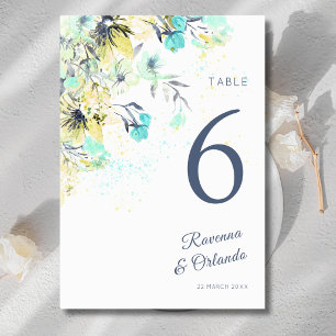Pastel Wildflower Botanical Romance Blue Wedding Table Number