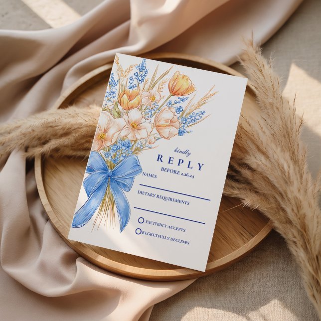 Pastel Wildflower Bow Wedding RSVP Card (Creator Uploaded)