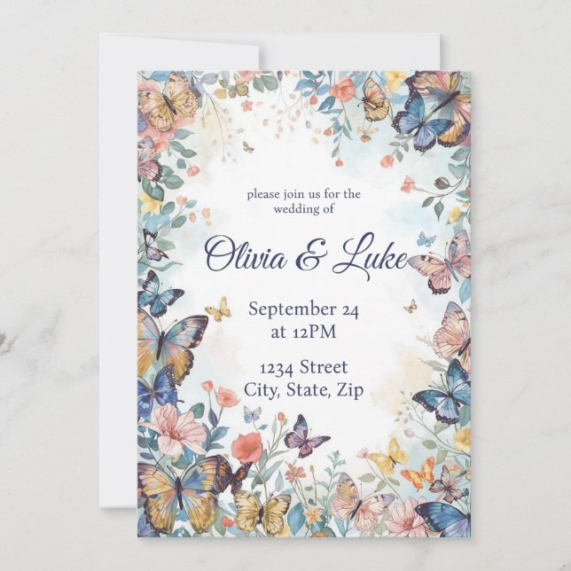  Pastel Wildflower & Butterfly Wedding Invitation (Front)