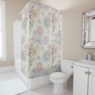 Pastel Wildflower Collage – Chic Floral Geometric Shower Curtain