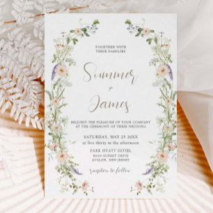 Pastel Wildflower Delicate Floral Wreath Wedding  Invitation