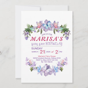 Pastel Wildflower Fairy First 1st Birthday Party I Invitation