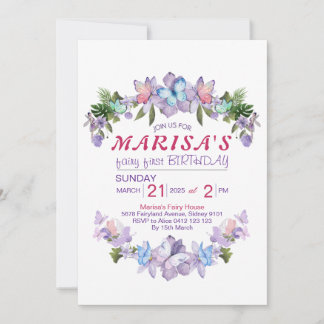 Pastel Wildflower Fairy First 1st Birthday Party I Invitation