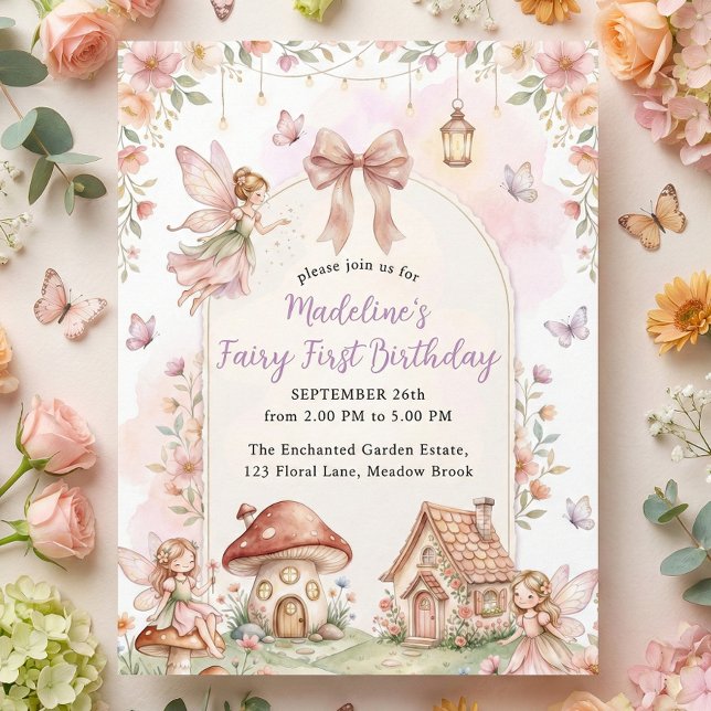 Pastel Wildflower Fairy First 1st Birthday Party Invitation (Pastel Wildflower Fairy First 1st Birthday Party Invitation)