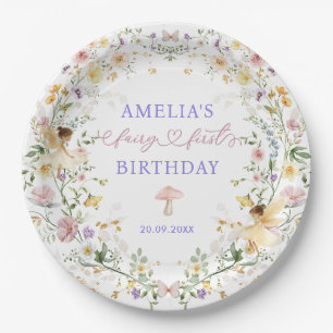 Pastel Wildflower Fairy First 1st Birthday Party Paper Plate