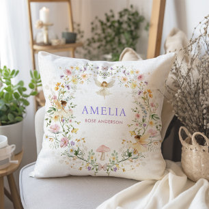 Pastel Wildflower Fairy Garden Baby Girl Nursery Cushion