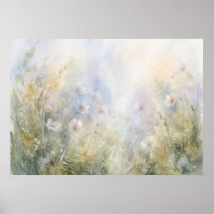 Pastel Wildflower Fern Meadow Watercolor Poster