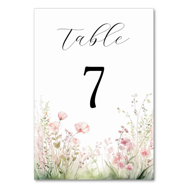 Pastel Wildflower Field Wedding Table Number (Front)