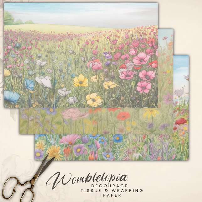 Pastel Wildflower Fields | Heavyweight Decoupage  Wrapping Paper Sheet (Creator Uploaded)