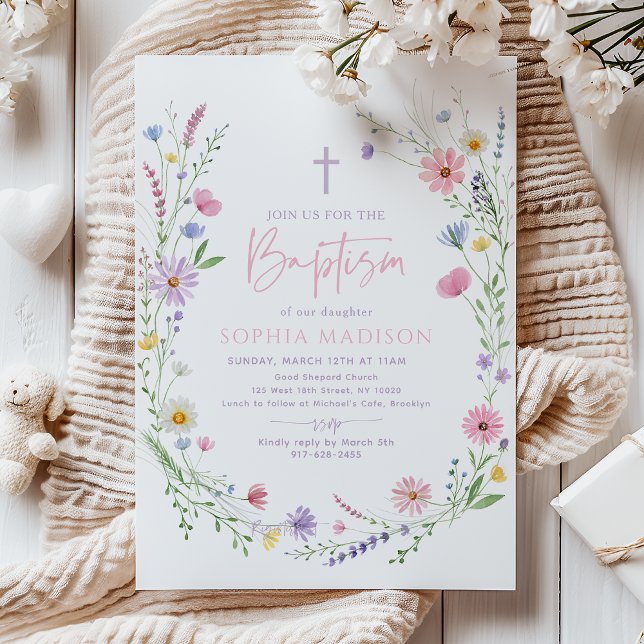 Pastel Wildflower Floral Baptism Invitation (Creator Uploaded)