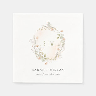Pastel Wildflower Floral Monogram Wreath Wedding Napkin