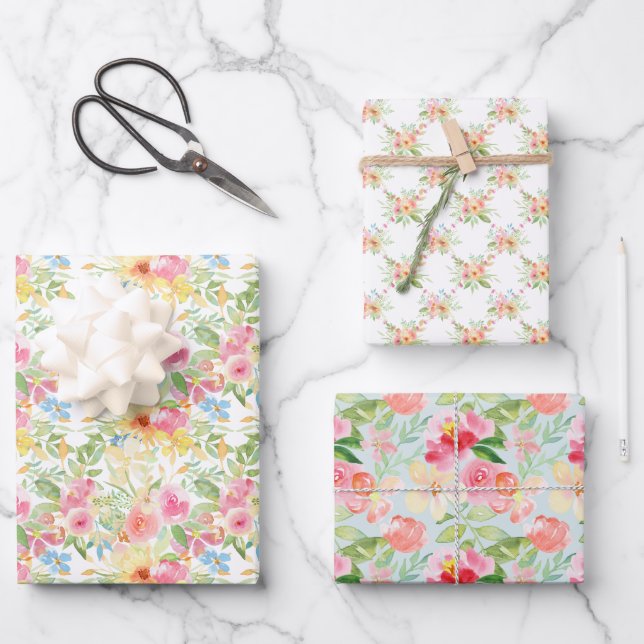 Pastel Wildflower Floral Pattern Wrapping Paper Sheet (Front)