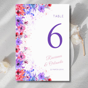 Pastel Wildflower Floral Romantic Bloom Wedding Table Number