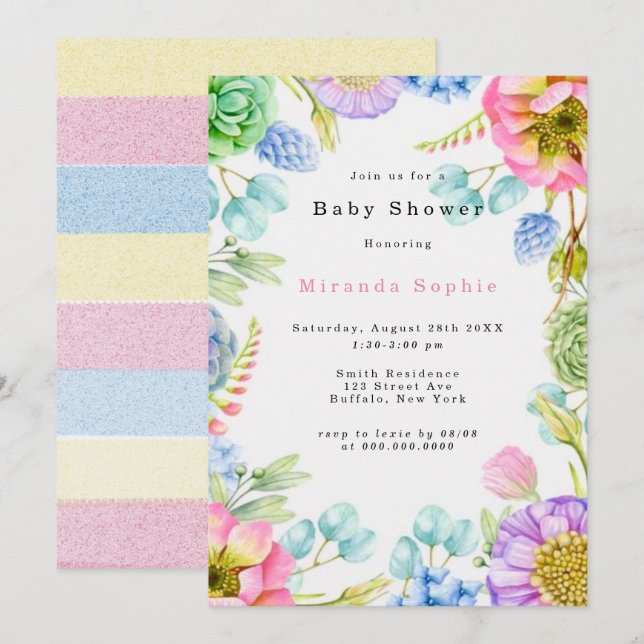 Pastel Wildflower Florals Neutral Baby Shower Invitation (Front/Back)