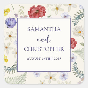Pastel Wildflower & Foliage Wedding  Square Sticker