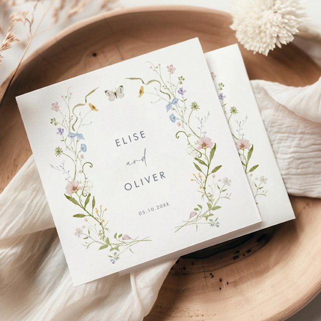 Pastel Wildflower Frame Wedding Napkin (Creator Uploaded)