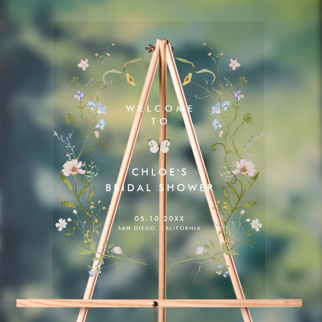 Pastel Wildflower Frame Whimsical Bridal Shower Acrylic Sign (Neutral)