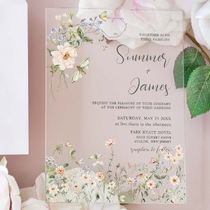 Pastel Wildflower Garden Delicate Floral Wedding Acrylic Invitations