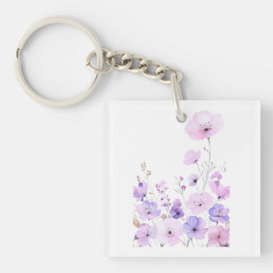 Pastel Wildflower Garden Soft Floral Bloom Key Ring