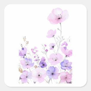 Pastel Wildflower Garden Soft Floral Bloom Square Sticker