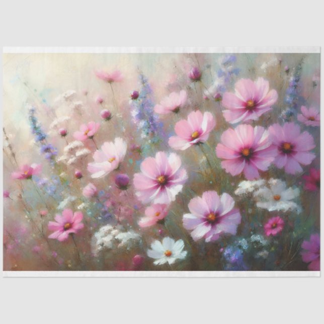 Pastel Wildflower Impressionist Painting Decoupage Tissue Paper (Front)
