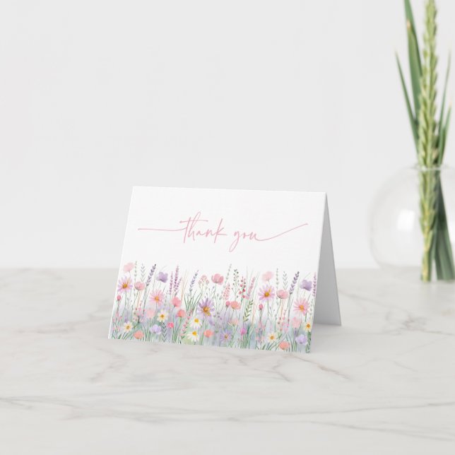 Pastel Wildflower Meadow Baby Shower Thank You Card (Front)