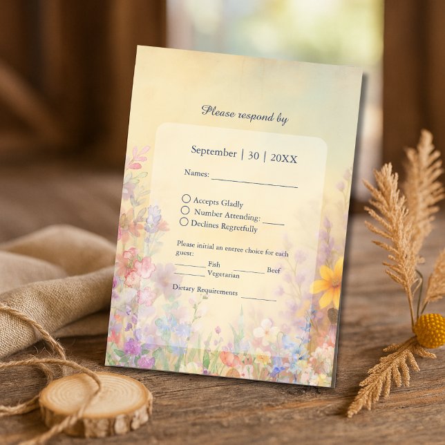 Pastel Wildflower Meadow Barn Wedding  RSVP Card (Creator Uploaded)