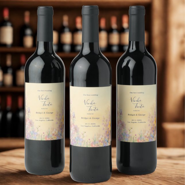 Pastel Wildflower Meadow Barn Wedding Wine Label (Creator Uploaded)