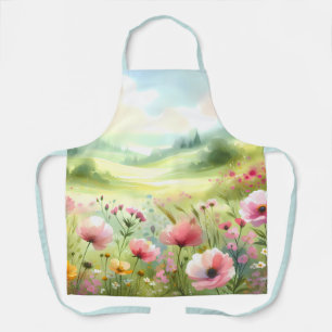 Pastel Wildflower Meadow Landscape Apron