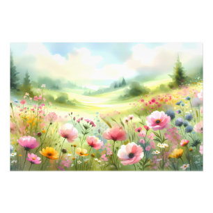 Pastel Wildflower Meadow Landscape Photo Print