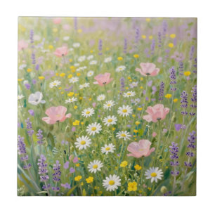 Pastel Wildflower Meadow Painting Tile