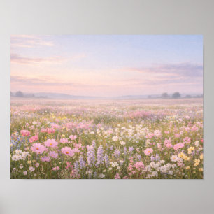 Pastel Wildflower Meadow Pastel Sunset Landscape Poster