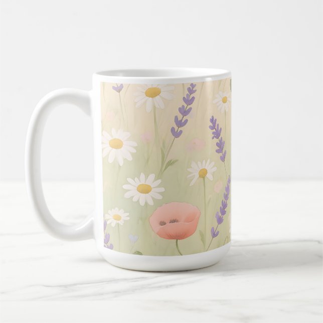 Pastel Wildflower Meadow Soft Bloom Coffee Mug (Left)