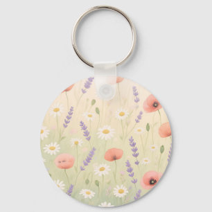 Pastel Wildflower Meadow Soft Bloom Key Ring