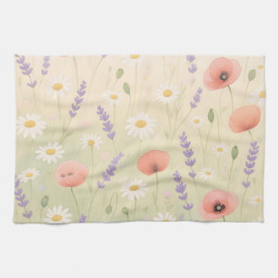 Pastel Wildflower Meadow Soft Bloom Tea Towel