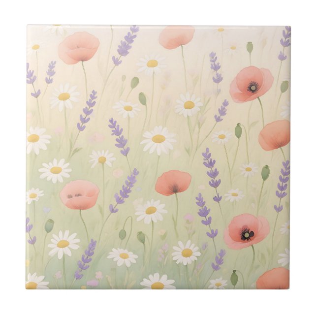 Pastel Wildflower Meadow Soft Bloom Tile (Front)