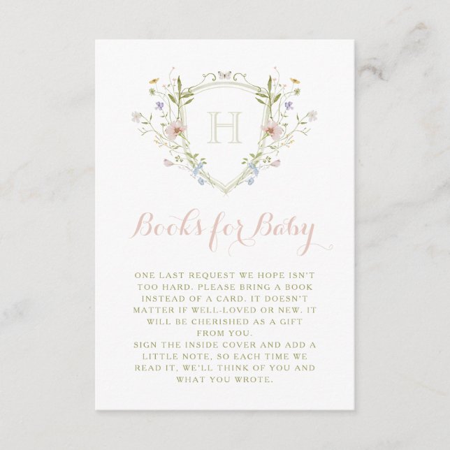 Pastel Wildflower Monogram Crest Books for Baby Enclosure Card (Front)