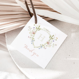 Pastel Wildflower Monogram Crest Thank You Favour Tags