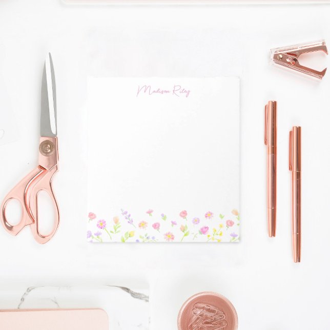 Pastel Wildflower Personalized Pink Notepad (Creator Uploaded)